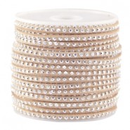 Imitatie suède 3mm met Strass zilver Silk beige bruin